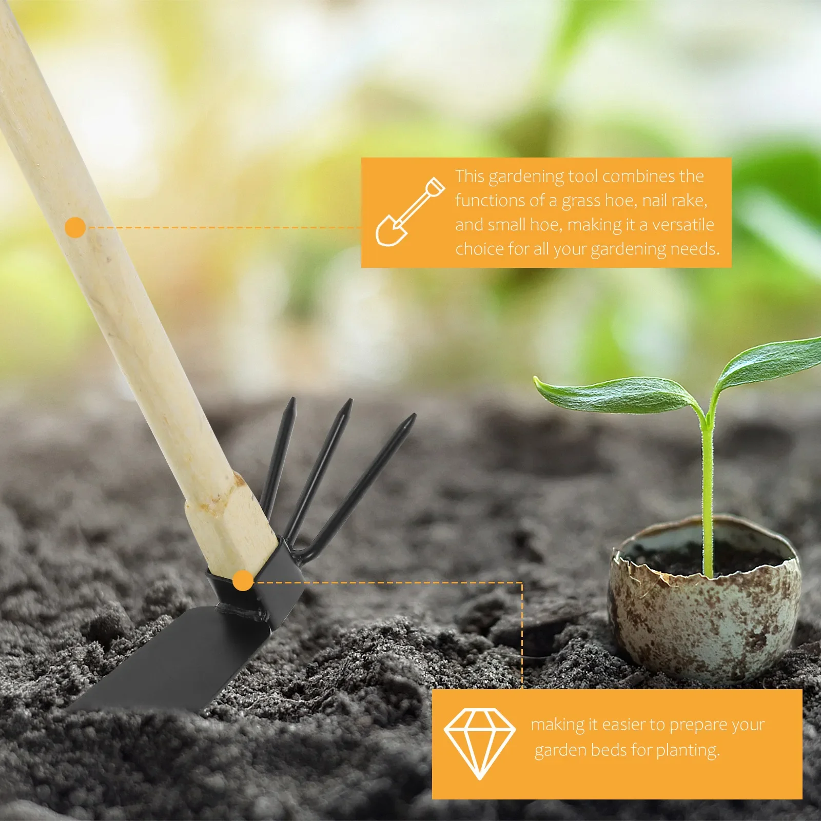 Compact Gardening Hoeing Gadget Multifunctional Flower Farming Hoe Cultivator forYard Lawn Planting Weed Removal Outdoor Tools