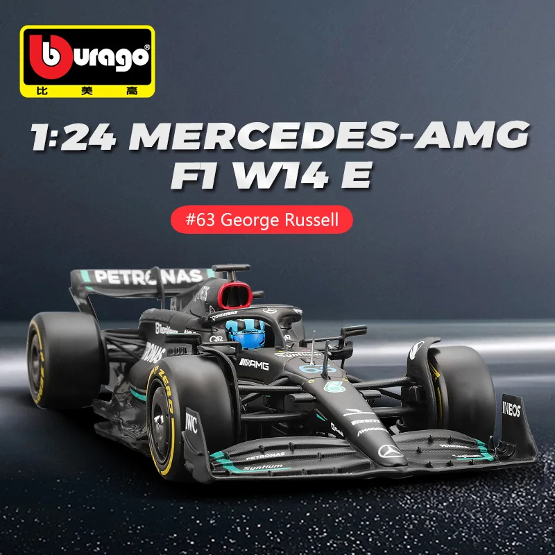 

Модель автомобиля Bburago из сплава для коллекционеров, масштаб 1:24, Mercedes-Benz W14 F1, 2023, модель автомобиля из сплава, имитация, Хэмилтон