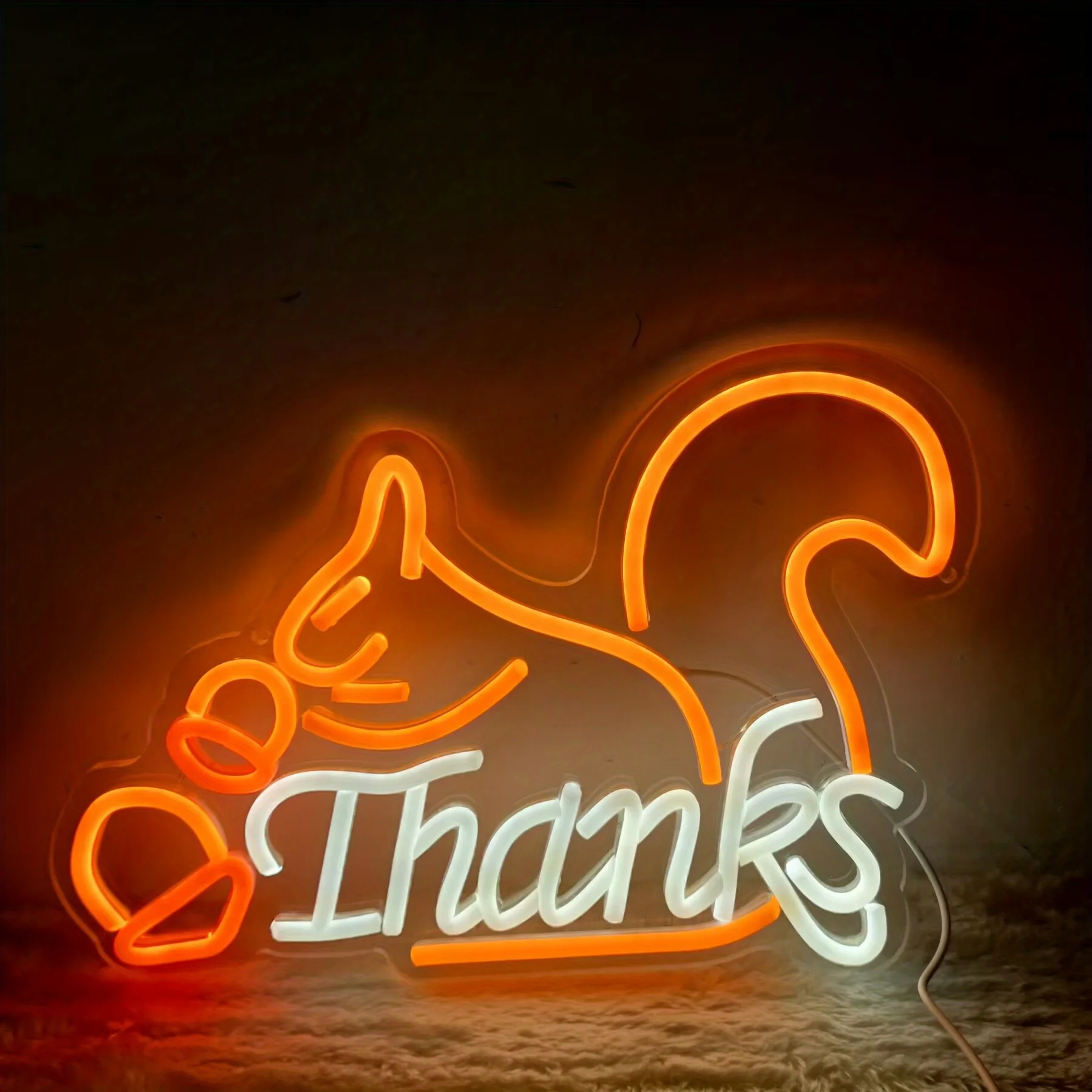 Thanks Squirrel Neon Sign LED Wall Art USB Powered Thanksgiving Living Room Bedroom Wildlife Nature Lover Aesthetic Decor Gift
