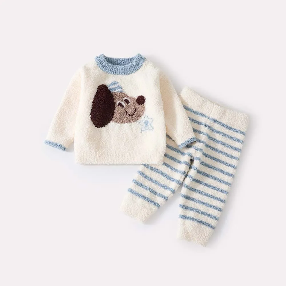 2026 Autumn And Winter Home Wear, Thickened children's pajamas, Coral Fleece Cute girls' Pajamas And Pajama Pants Set 0-3 Years