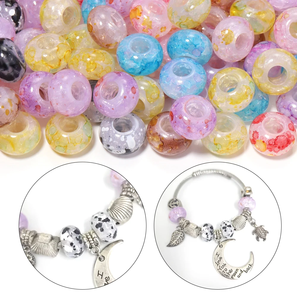 30 Stück farbige Acrylperlen mit großen Löchern, runde flache lose Abstandsperlen für die Schmuckherstellung, DIY Armband Halskette – Detail 2