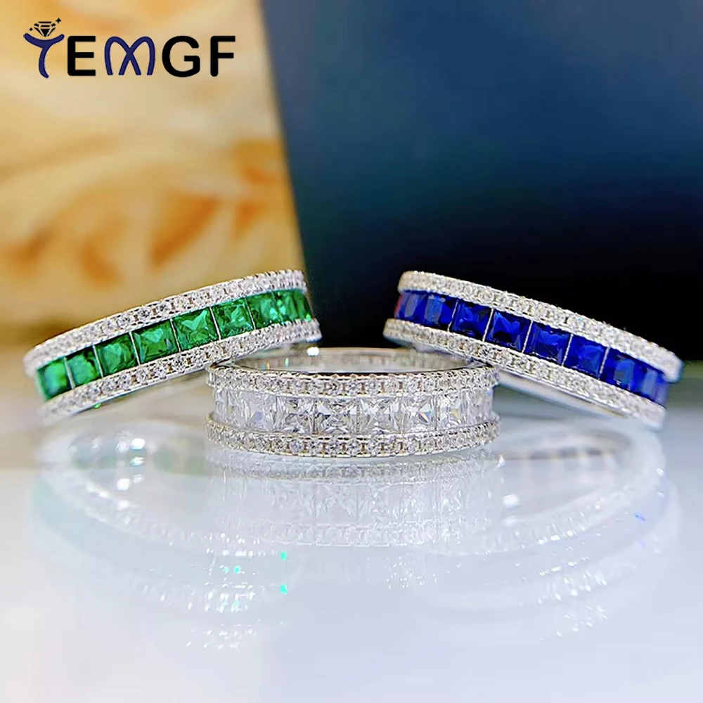 

TEMGF Main White/Green/Blue Zircon Ring 100% S925 Sterling Silver Fine Jewelry for Women Party Sparkling Fashion Item
