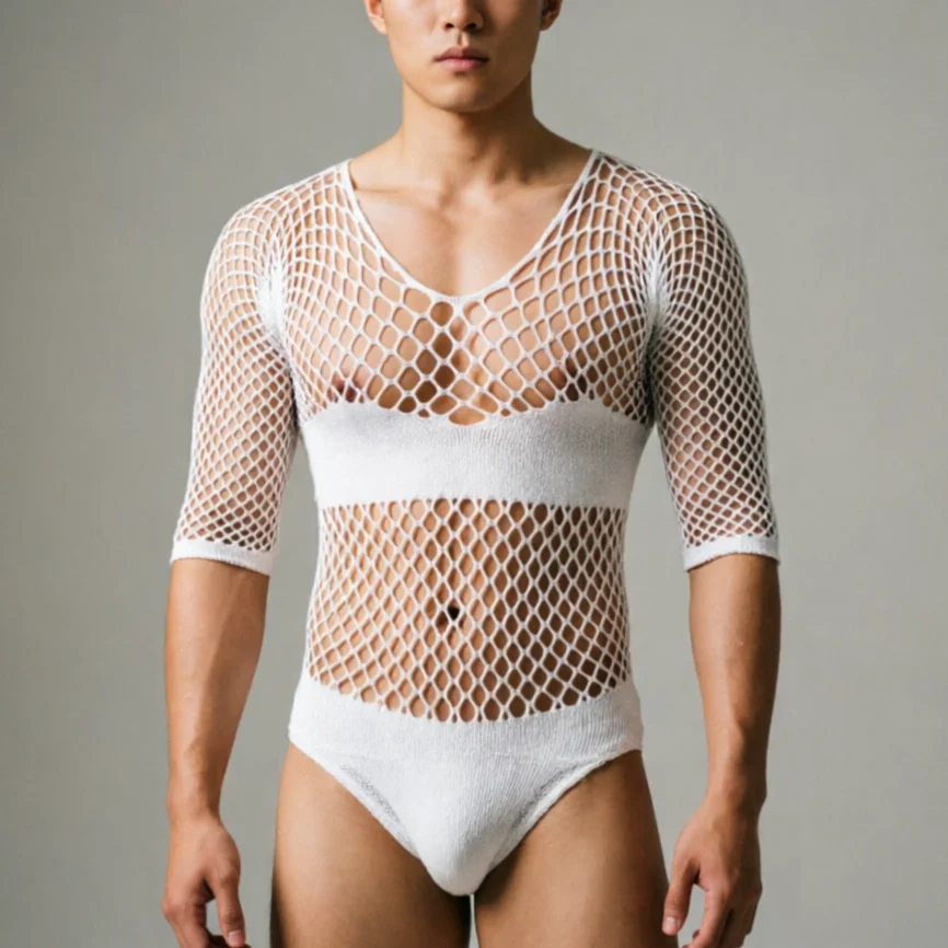 Retro Mesh Men's Sexy Lingerie Male Hollow Out Fishnet Tops Black Blue Red White Color Cool Man Underwear 2026 Lencería Hombre image 2