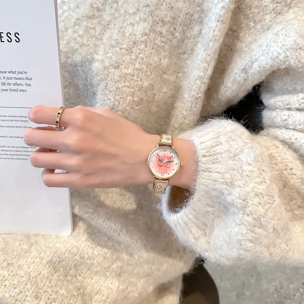 ساعة يد نسائية بسوار، ساعة يد بمزاج حالم رمادي، ساعة كوارتز فاخرة خفيفة، ساعة يد كوارتز عصرية.