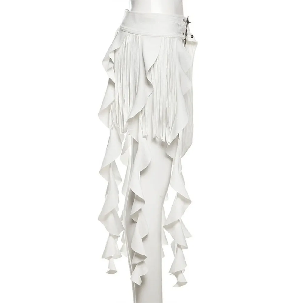 Irregular Ruffle Tassel Belt Skirt Long Tassel Sexy Waist Belts for Women Eye-catching Adjustable Mini Skirt Dance Party Outfits