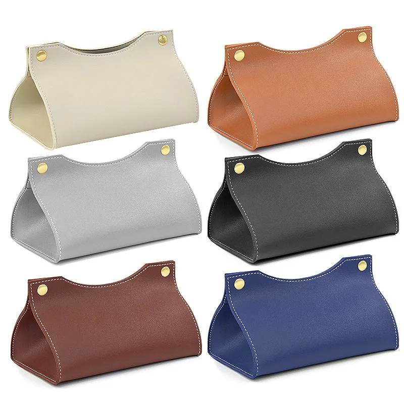 Simple PU Leather Tissue Box Desktop Napkin Holder Foldable Home Office Waterproof Dustproof Paper Towel Cover Storage Organizer