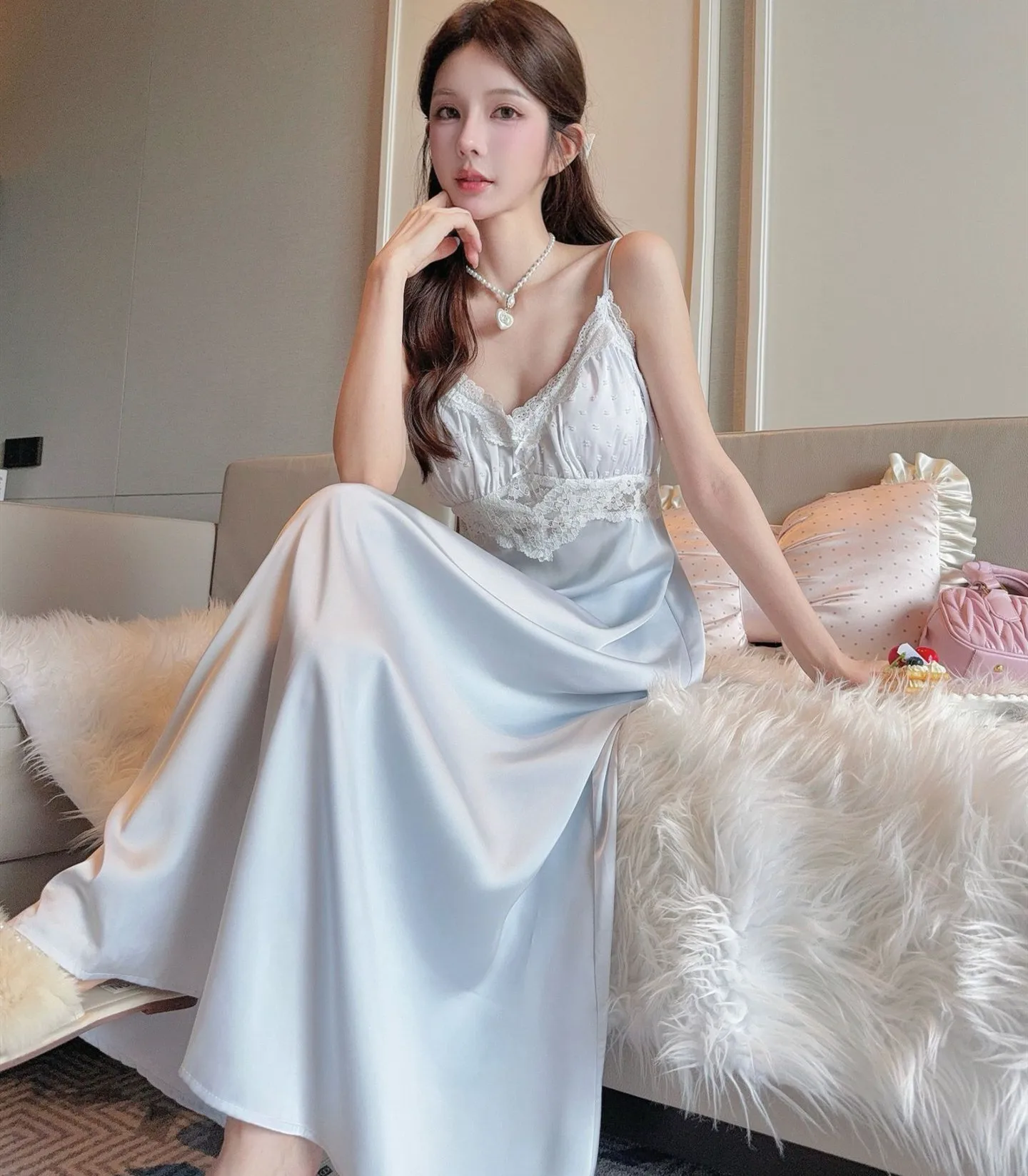 Female 2PCS Robe Set Nightgown Sexy Lace Long Kimono Bathrobe Gown Silk Satin Loungewear Summer Sleepwear Homewear