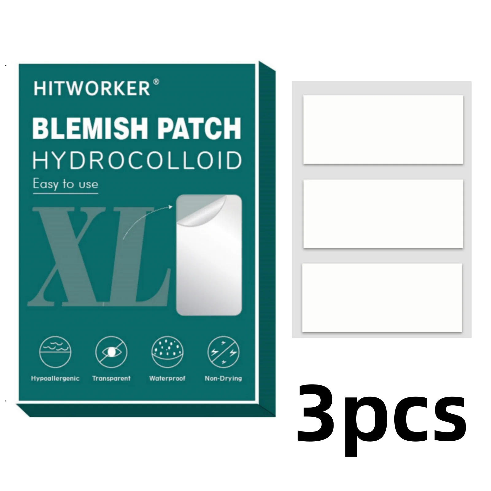 3Pcs Long Strip Hydrocolloid Acne Patches, Extra Large Blemish Spot Stickers for Jawline Forehead Body Breakouts, Oil Absorbing