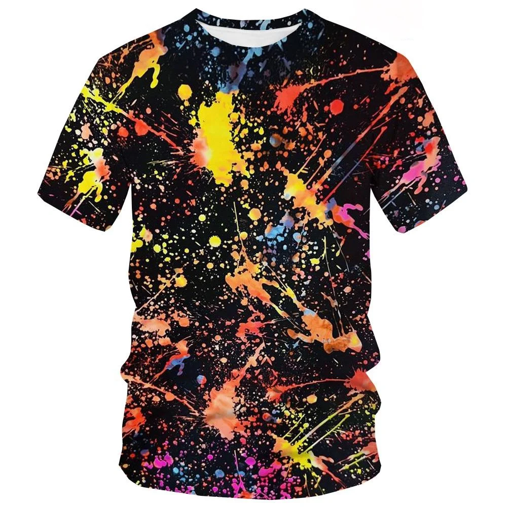 Summer Short Sleeved 3D Printed Graffiti Paint Clothing for Adult and Child Comfortable Casual Round Neck T-shirt Size 100-6XL