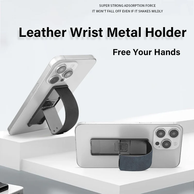 Leder-Handgelenkschlaufe, Metall-Telefonständer – ausziehbarer, selbstklebender, klebriger Rückenhalter, universeller Fingergriff-Riemen, Lazy Bracket