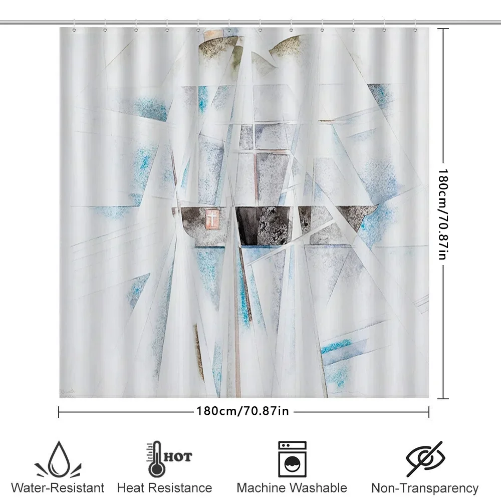 

Современная занавеска для душа с геометрическим сине-белым принтом, водонепроницаемый декор для ванной комнаты для детей, ванные комнаты, большой размер, декоративные занавески