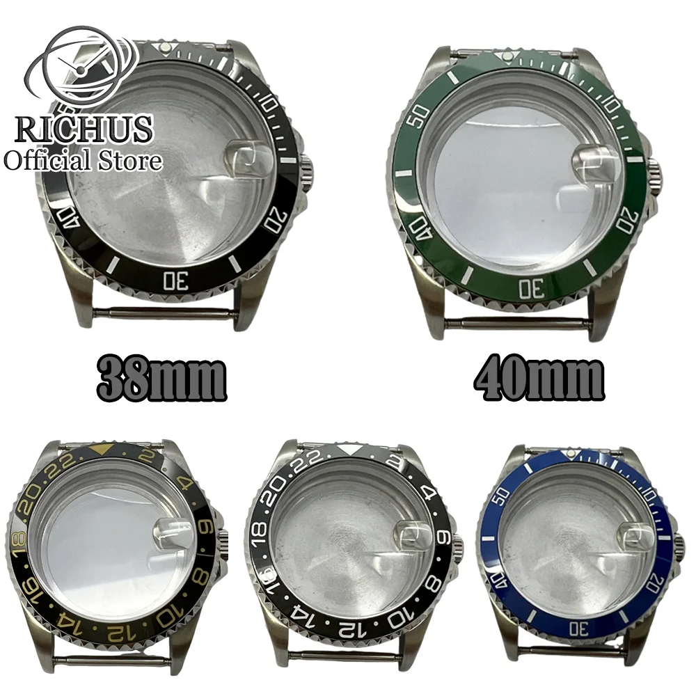 40mm 38mm Stainless Steel Watch case Sapphire Glass With Bezel fit NH35 NH36 Automatic  movement Watch Parts