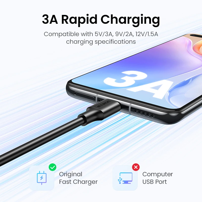 UGREEN USB Typ C Kabel für Xiaomi Redmi Hinweis 7 mi9 USB C Kabel für Samsung S9 Schnelle Lade Draht USB-C Handy Ladung Schnur