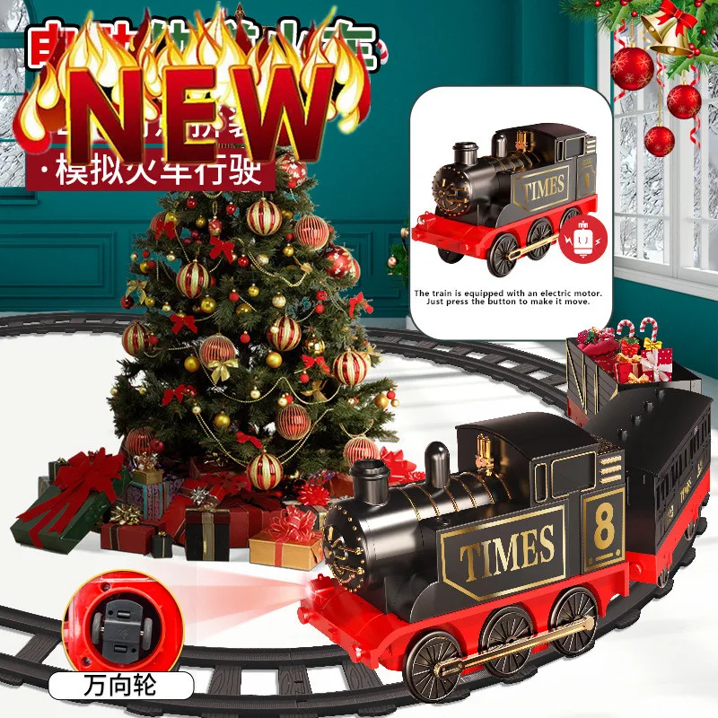 Electric Train Model Rail Train With Track Railway Toys Battery Operated Set Retro Electric Christmas Train Toy For Children