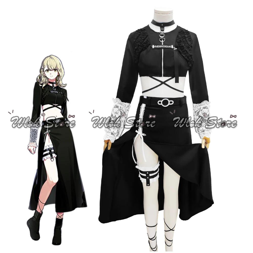 Game Project Sekai Kleurrijke Stage Pjsk Azusawa Kohane Cosplay Kostuum Pruik Zwarte Laarzen Vrouwen Uniform Pak Voor Halloween Feest