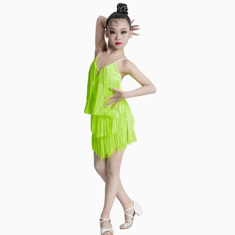 Mädchen Pailletten Junior Club Latin Dance Kleider Kinder Quasten Moderne Ballsaal Latino Kleider Kinder Tanzen Outfits Fransen