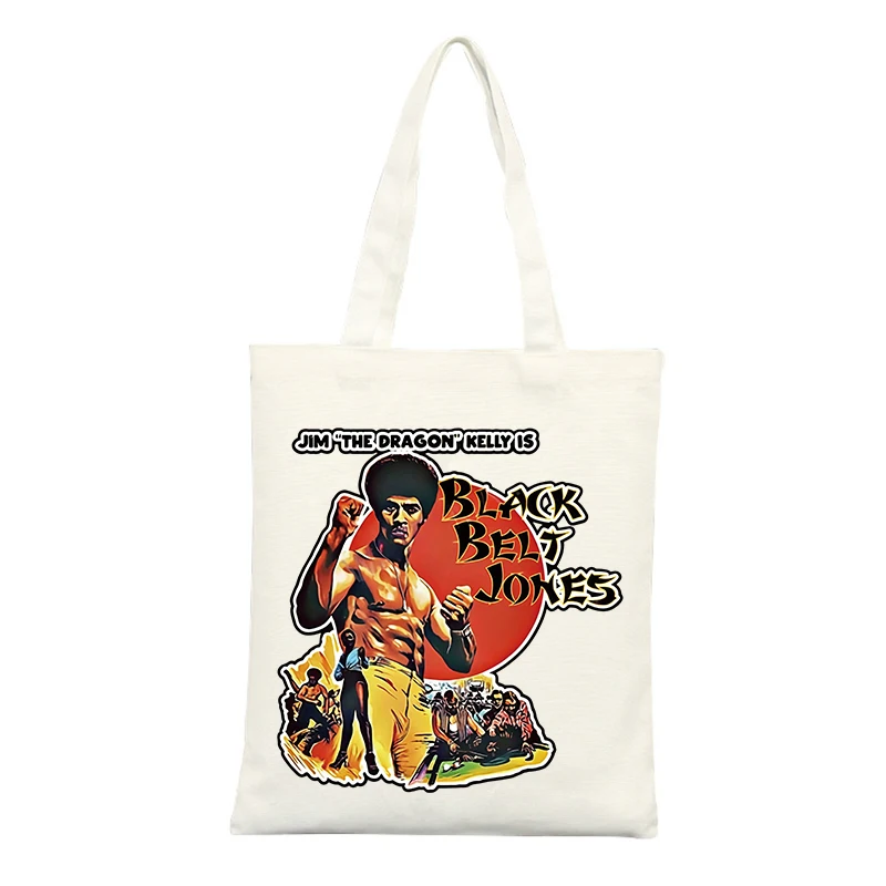 Retro Martial Artist Graphic Canvas Tote Bag with Typography Print, Ideal for Casual Daily Use and Weekend Outings