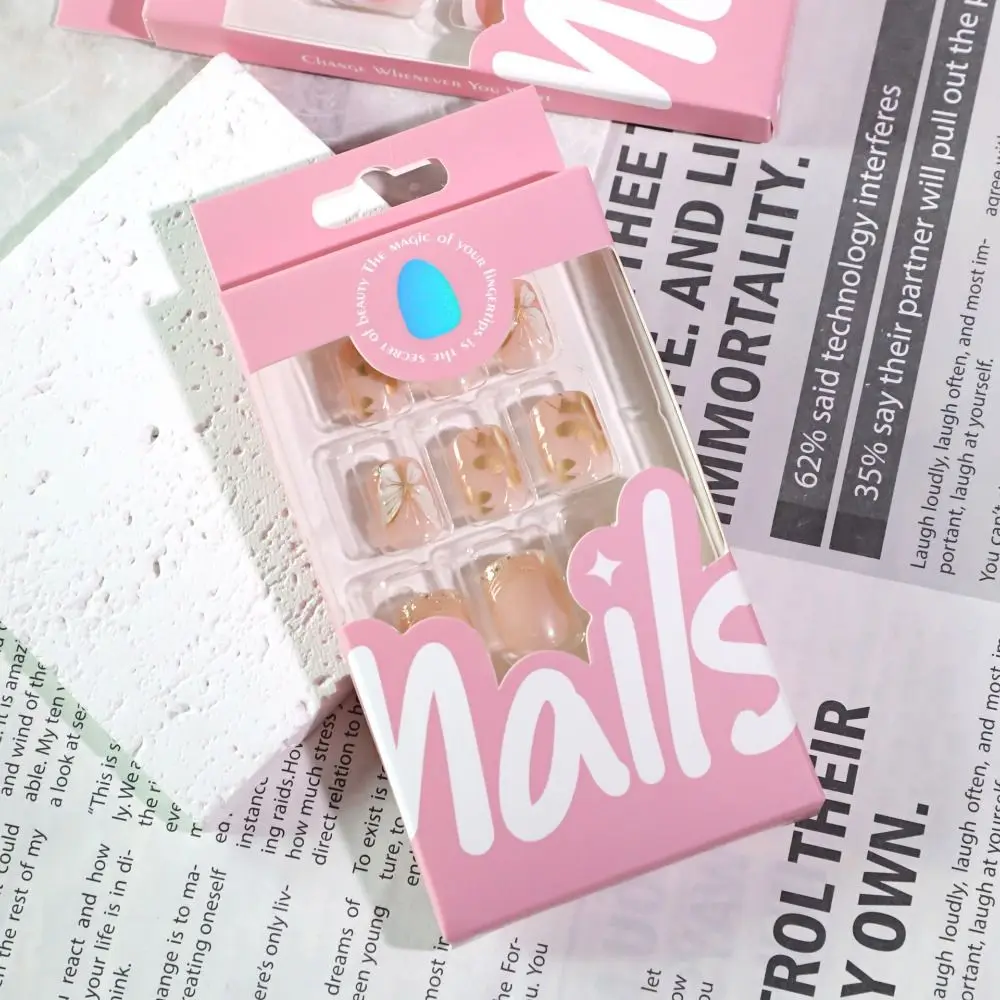 24pcs Manicure Square False Nails French Press on Nails Detachable Flowers Nail Tips Women