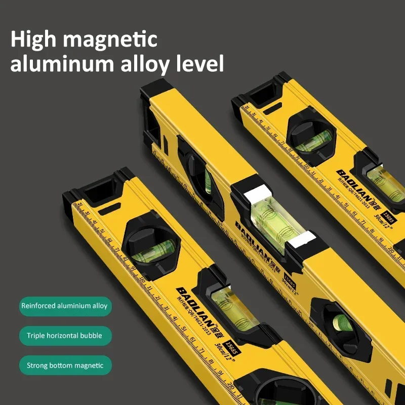 Portable High Precision Level Ruler 30/40/50cm Magnetic Spirit Level Aluminum Alloy Measurement Bubble Level Gauge for Tooling