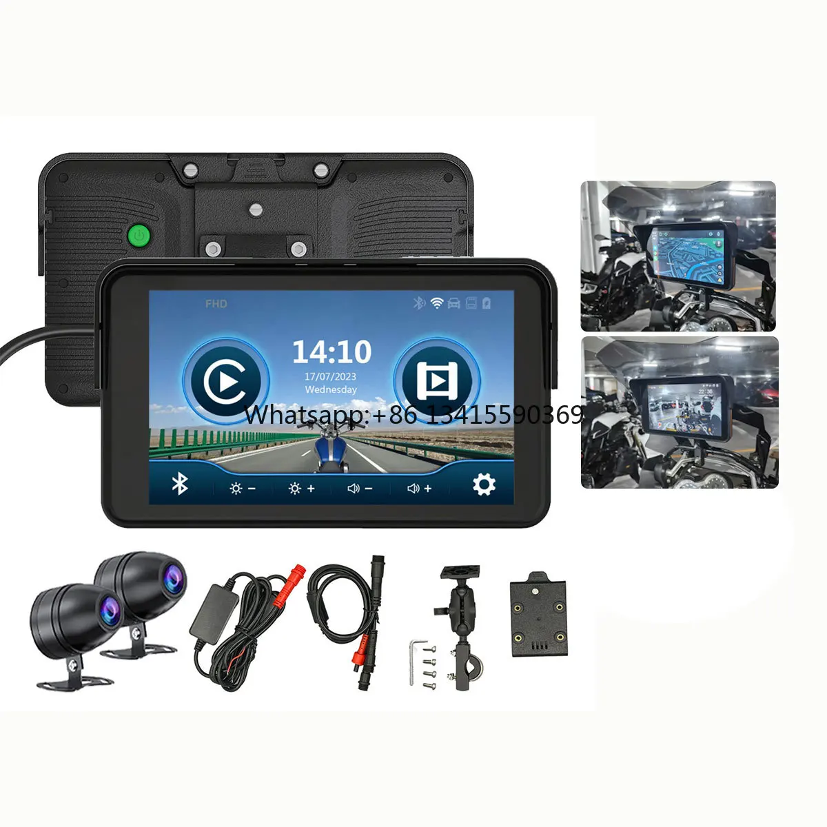 

7-дюймовый беспроводной мотоциклетный навигатор IPX7, водонепроницаемый Carplay, Android Auto, встроенный сенсорный экран BT, Monior HD-дисплей