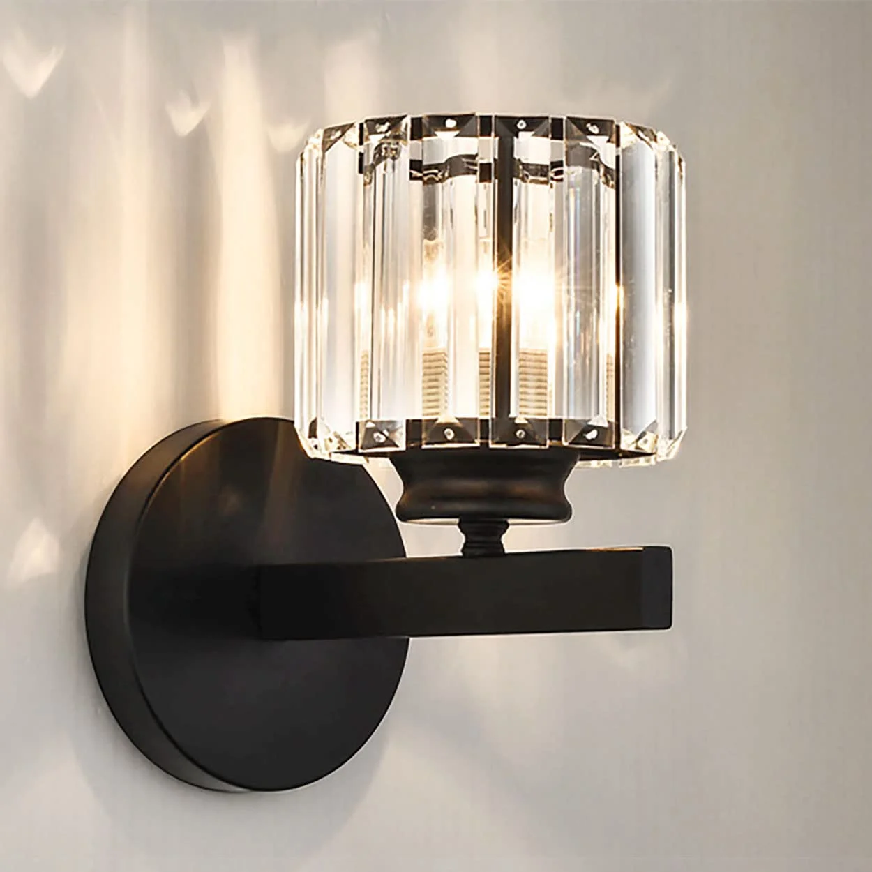 

Modern Crystal Wall Light, 12W 3-Color Variable Light Bulb for Bedside Bedroom Living Room Dining Room Hallway Black Round