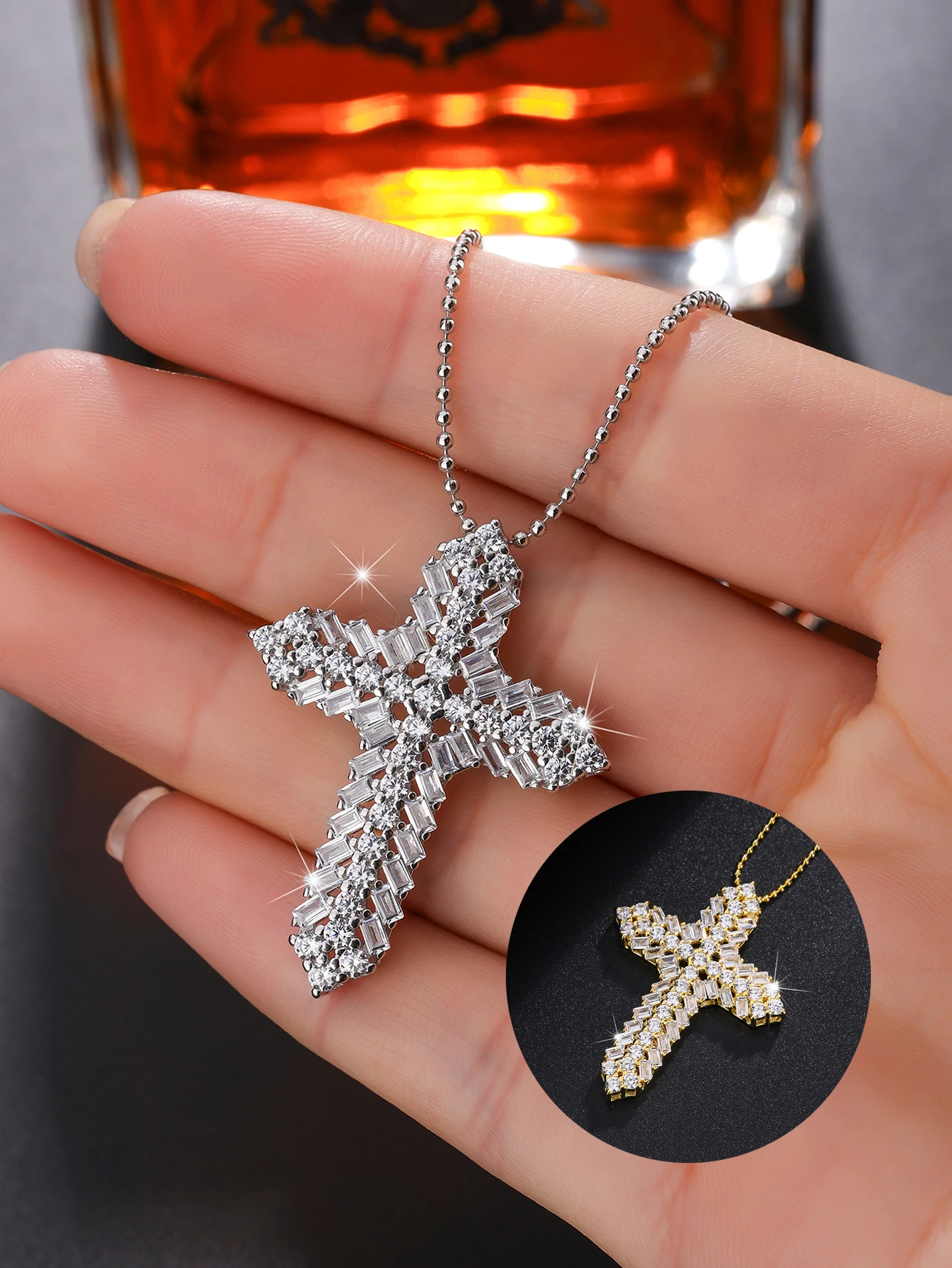 

S925 Толстая и качественная подвеска-крест, полная бриллиантов, ожерелье из стерлингового серебра, европейская и американская элитная мода, подходит для повседневного ношения/путешествий/вечеринки, элегантное ожерелье, подарок для влюбленных, друга или Be