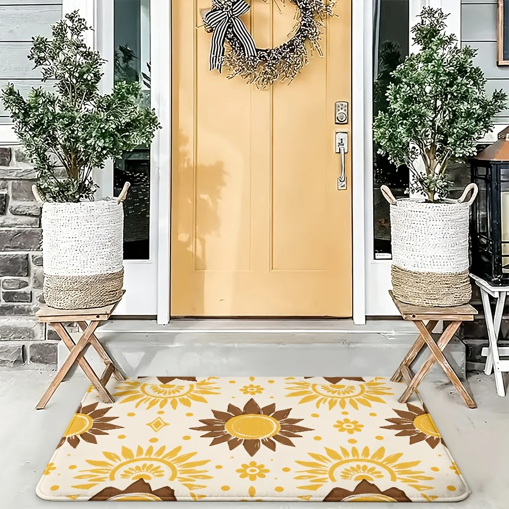 Sunflower Doormat for Entryway Home Decor Welcome Mat Yellow Sun Pattern Indoor Outdoor Rug 40x60cm