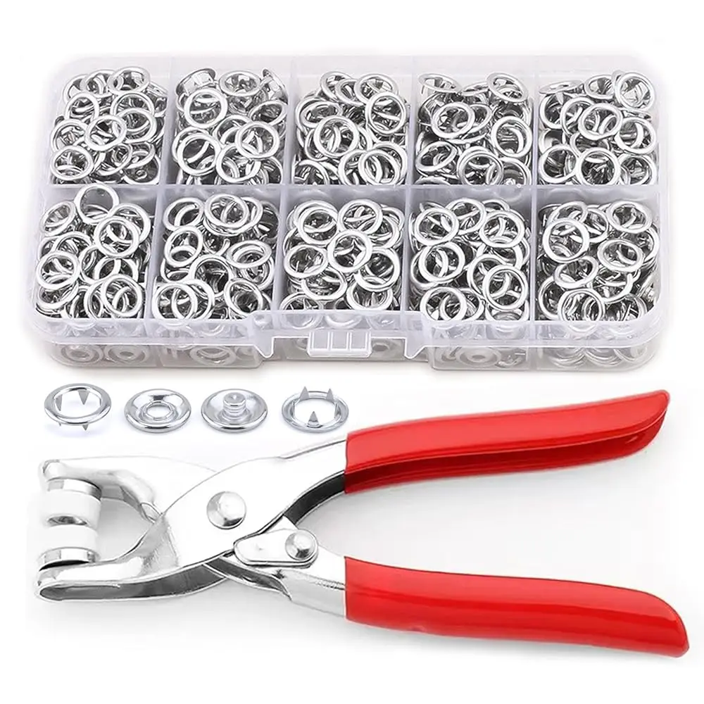 

Snaps for Fabric, 100 Sets Metal Snaps Buttons with Fastener Pliers Press Tool Kit, Hollow Prong Ring Snap Button Fasteners