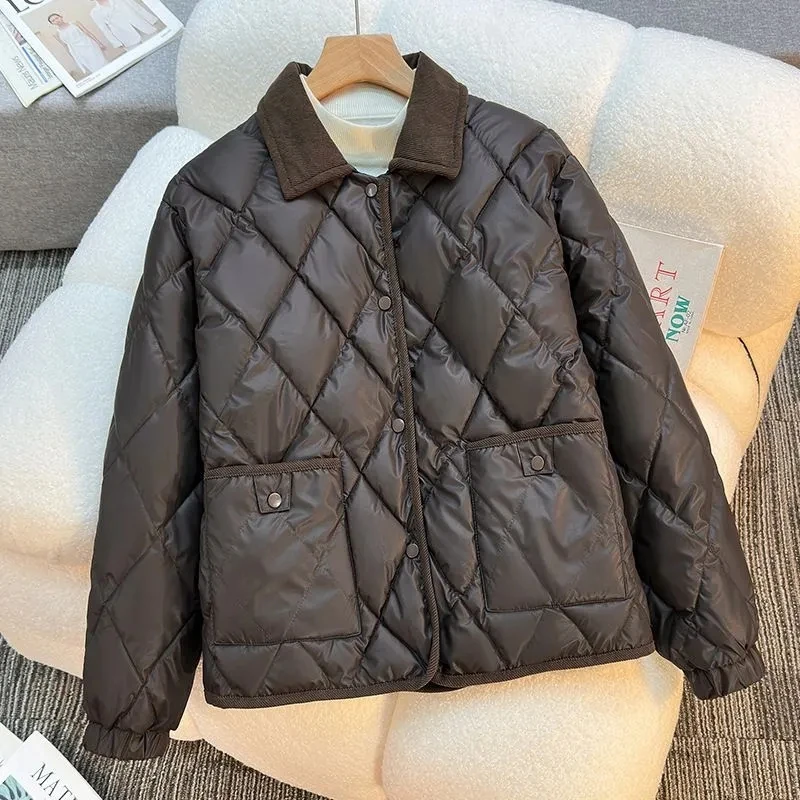 

2026 Fashion Long Sleeve Turn-down Collar Solid Parkas Women's Clothing Button Korean Thicken Warm All-match Chic Tops