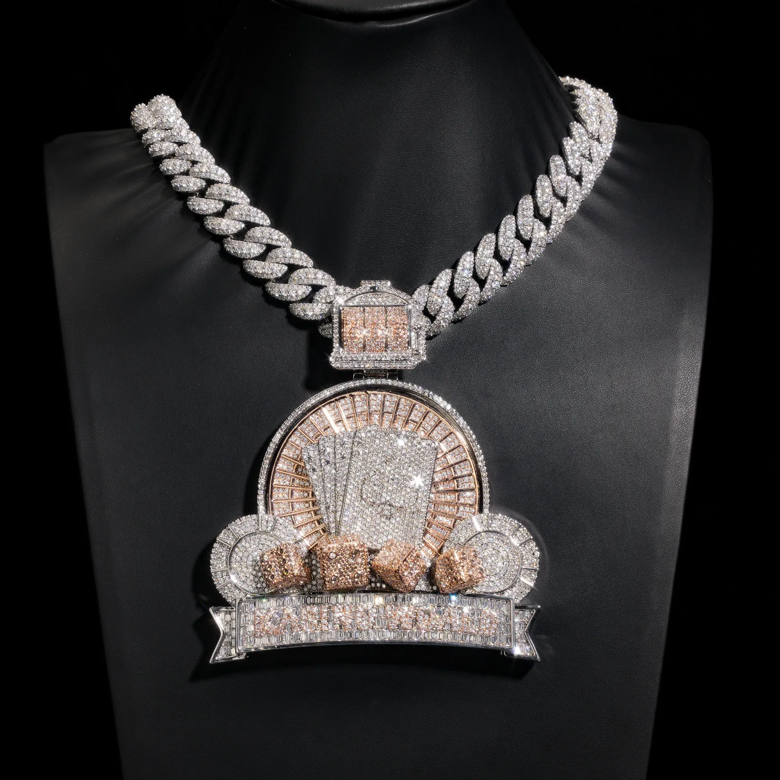 Iced Hip Hop Super Large Poker A Wheel Two Color Pendant Heavy duty Copper Inlaid Moissanite Trendy Men's Necklace Accessories Men's and Women's Commemorative Gifts Birthday Gifts Unique Jewelry