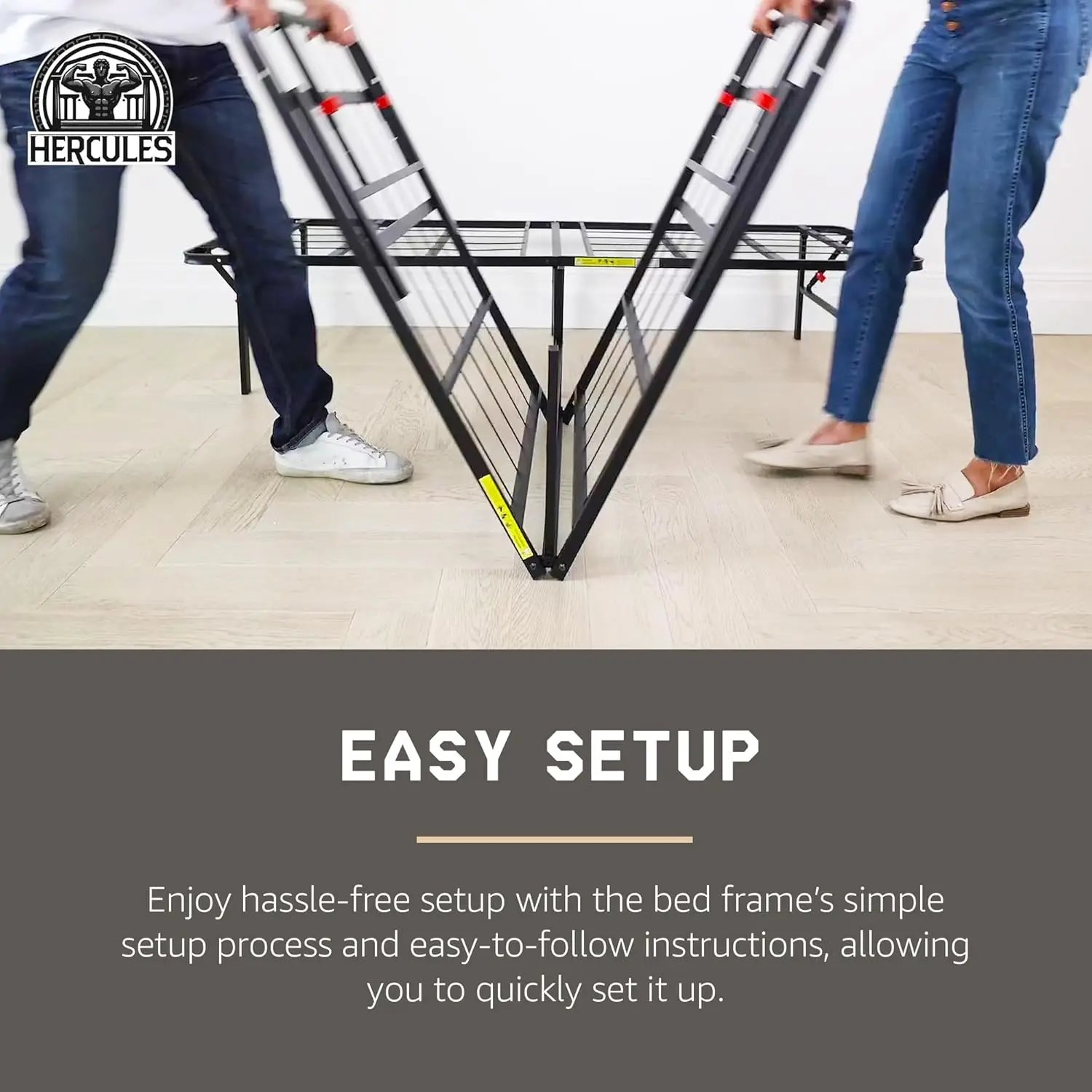 Folding Metal Bed Frame, 14" Platform Mattress Foundation, No Box Spring Needed, Queen