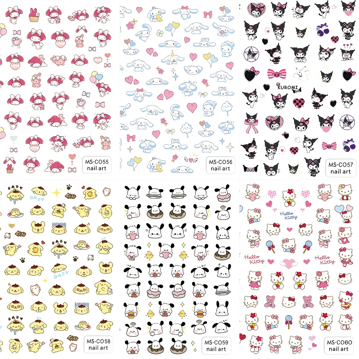 

6Pcs Cute Cartoon Sanrio Style Adhesive Nail Art Stickers DIY Manicure Decoration Ins Popular Daily Nail Supplies for Girls