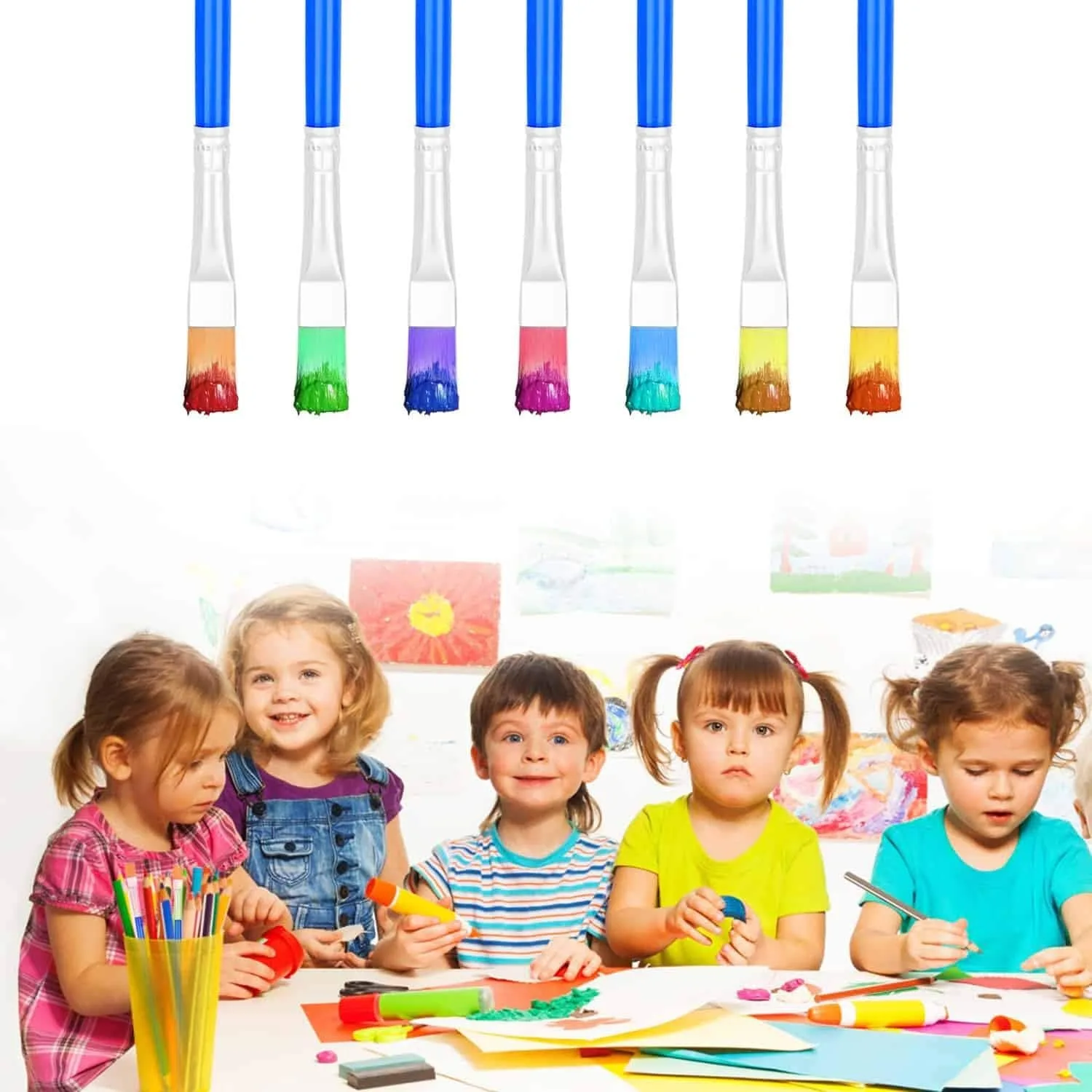 Flat Paint Brushes 20 Pcs Acrylic Paint Brushes for Kids Painting Brushes Set with Flat Paint Brushes Oil Watercolor Canvas DIY