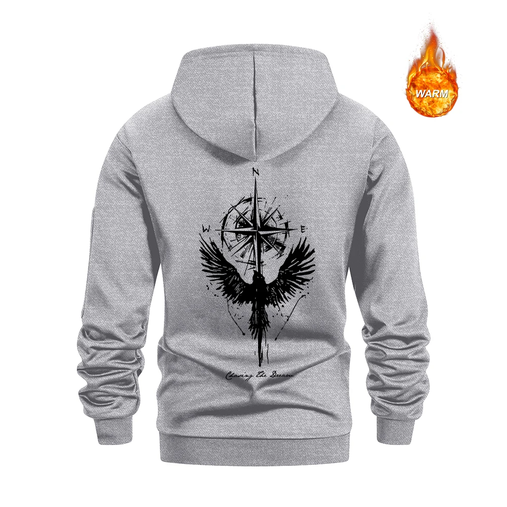 Men's Half Zip Hoodies With Crow And Compass Print Autumn Warm Pullover Sweatshirt With Zippered Pockets Everyday Commute Top