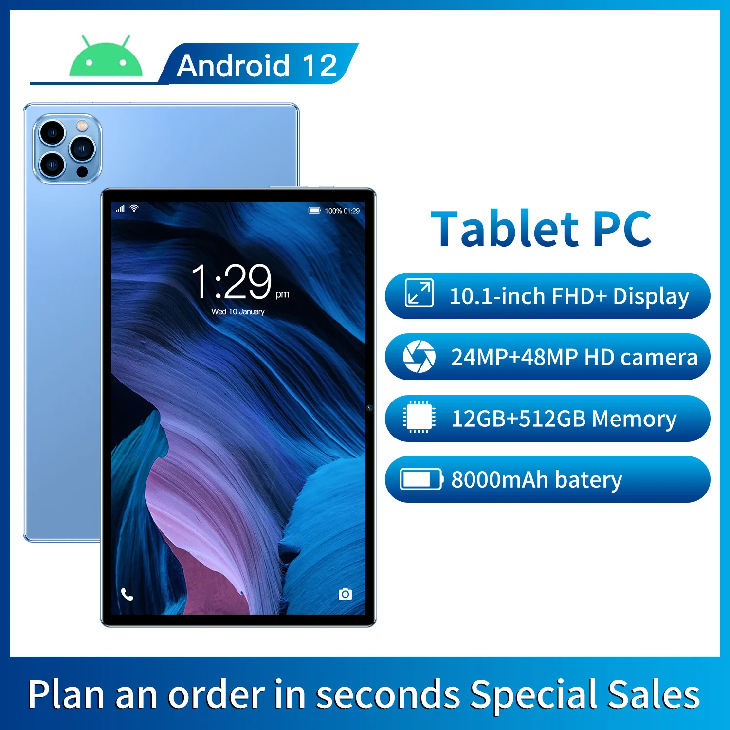 

New XioaMe Pad 12 pro Tablet Android15 10.1Inch HD 16GB+512GB 20000mAh 5G Dual SIM Bluetooth 4/5G WiFi 5/802.11a/b/g/n