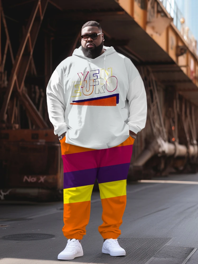 ZOOY (L-9XL) Men\'s Plus Size Personality Graffiti Fun Cartoon Poker Color-Blocked King Hoodie Sweatpants Set