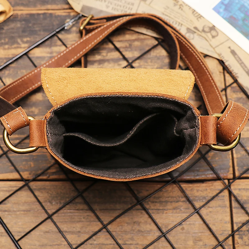 ELIN-Petit Sac à Bandoulière Vintage en Cuir de Cheval pour Homme, à Rabat, avec Verrouillage, Poche Simple pour Téléphone et Clé