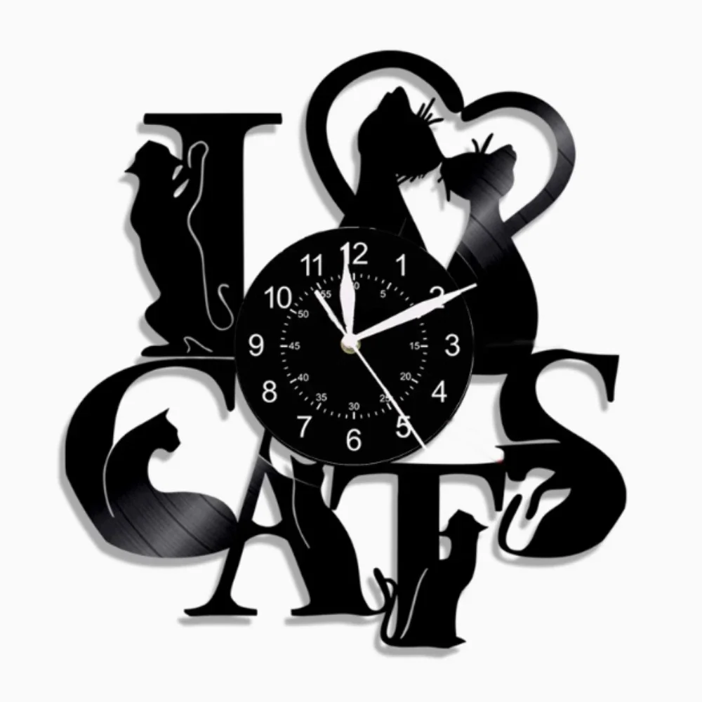 

Cat Wall Clock Cute Cat Vinyl Record Living Room Wall Clock Cat Lover Gift Home Decoration Bedroom Art Wall Clock