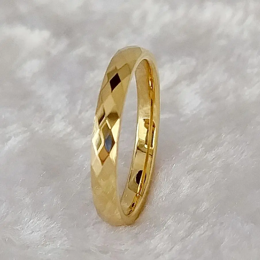 

High Quality Slim Mutil-Faceted African 18k gold plated tungsten carbide jewelry love couple wedding rings for women girls