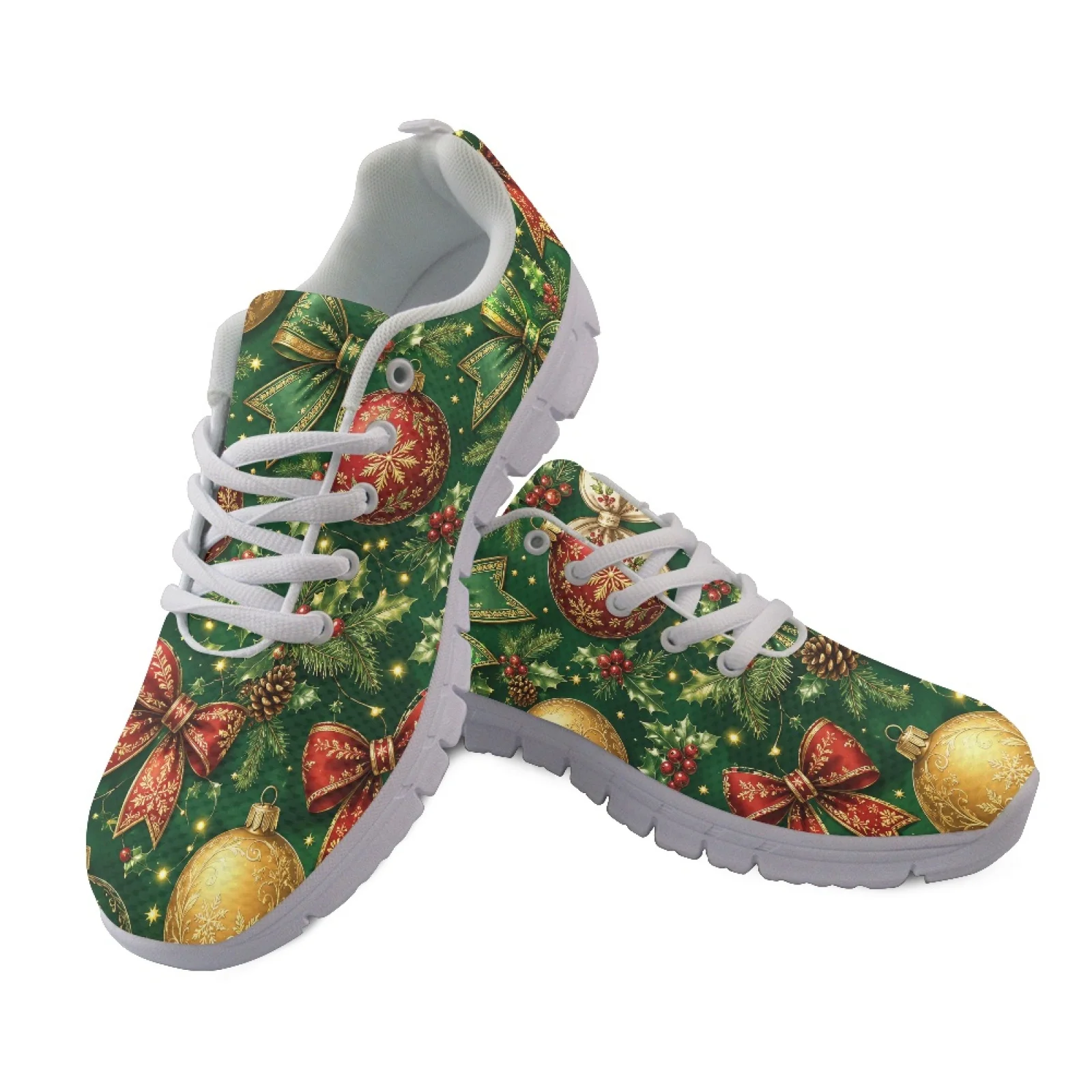 Coloranimal Christmas Ornament Print Casual Walking Shoe Women Running Walking Shoes Sports Tennis Shoes for Womens Ladies