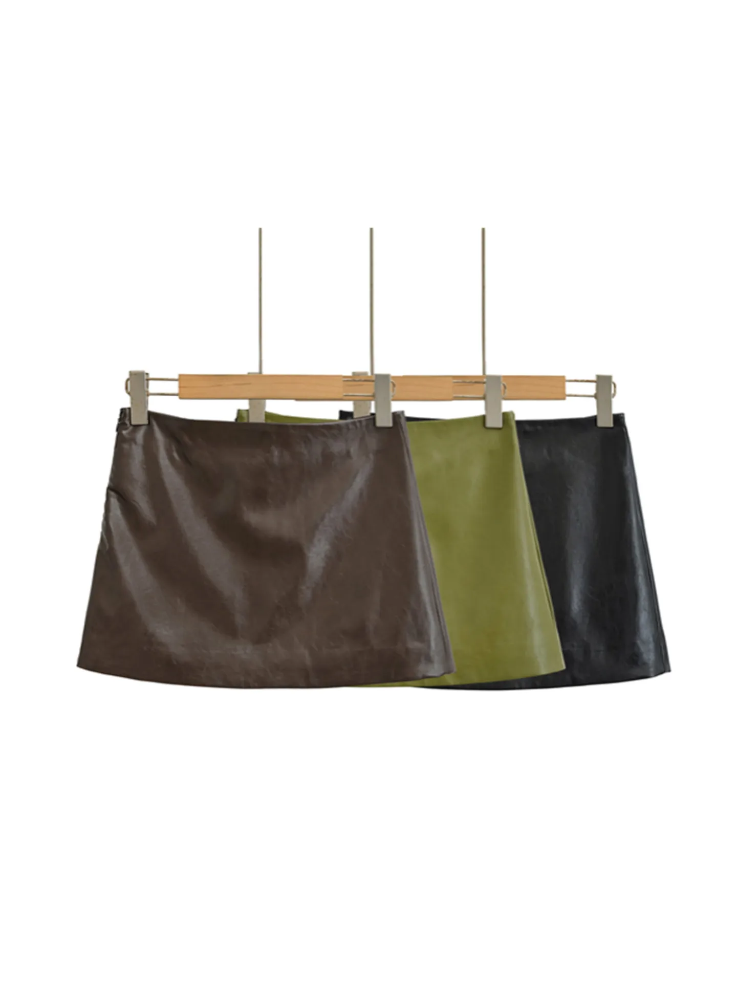 تنورة منخفضة الخصر بقصة ضيقة على شكل حرف A، تنورة كلاسيكية من جلد البولي يوريثان، لون نسائي، تنورة ضيقة غير رسمية بلون نقي #5