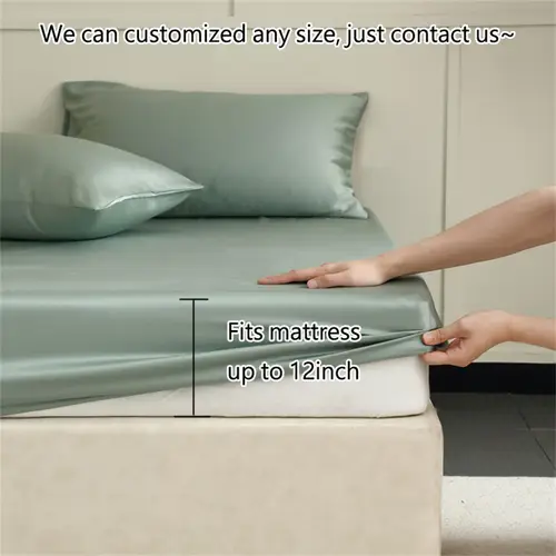 100% Mulberry Silk Fitted Bed Sheet with Elastic Bands 23 Momme Smooth Natural Silk Mattress Cover Single Double King Queen Bed - Image 3