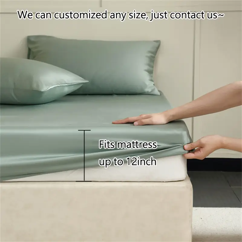 100% Mulberry Silk Fitted Bed Sheet with Elastic Bands 23 Momme Smooth Natural Silk Mattress Cover Single Double King Queen Bed - Image 3