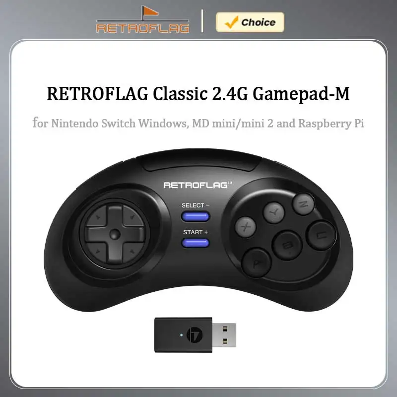 

Игровой контроллер RETROFLAG Classic 2,4G — беспроводной геймпад M, совместимый с коммутатором, Windows, MD mini/mini 2 и Raspberry Pi