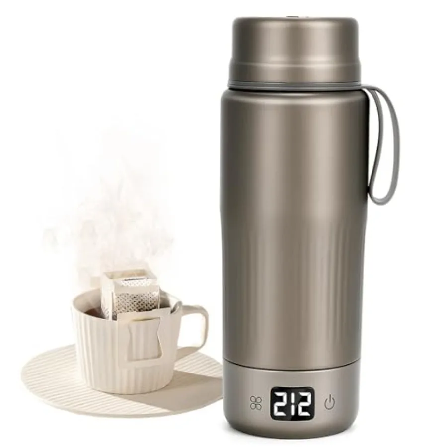 

Portable Electric Kettle for Travel 380ML Pure Titanium Gray Dual Voltage 110V-240V Smart Small Water Boiler with 12 Temperatur