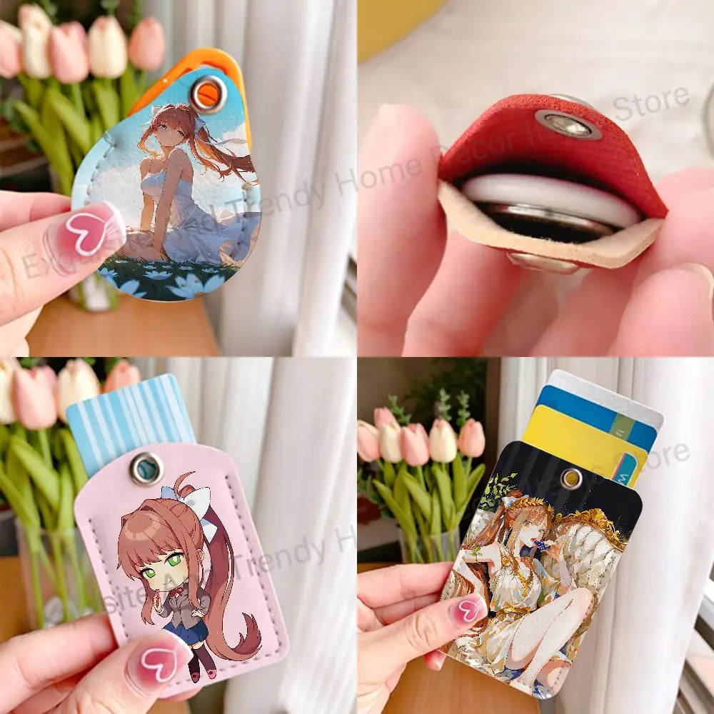Cute M-Monika PU Leather Card Holder Keychain Key Ring Door Lock Access Tag ID Access Card Air Tag Case Keychain Card