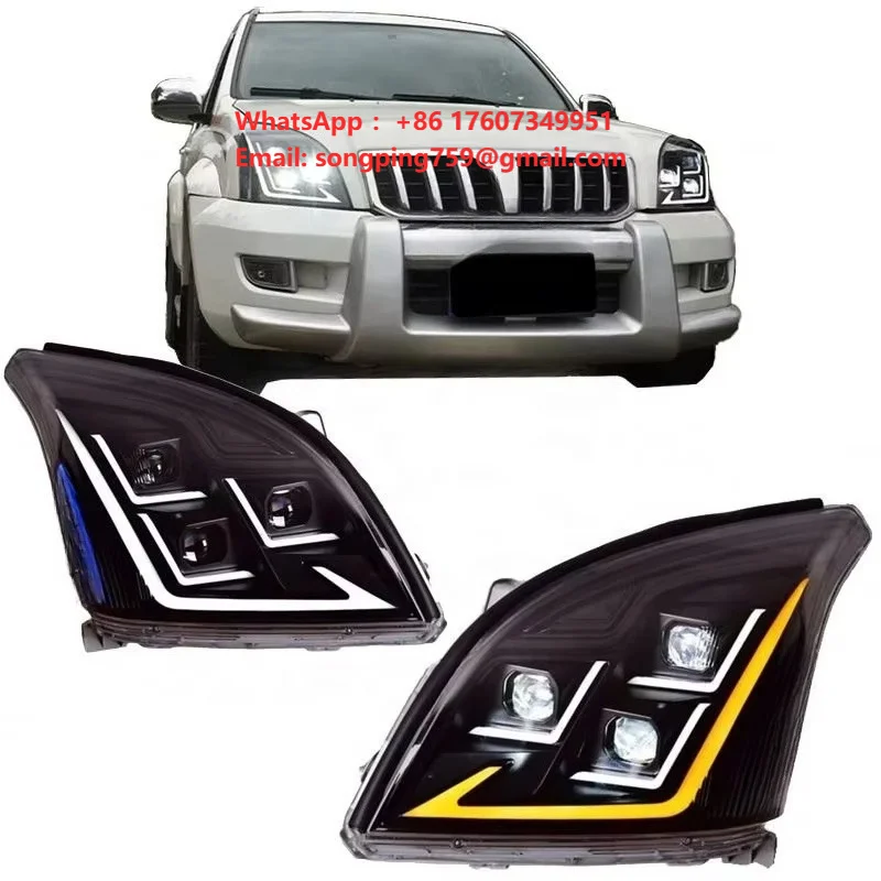 New Hot Selling 6000K LED Headlights for Land Cruiser Prado FJ120/LC120 2003-2009 3-Lens DRL Turn Signal Light