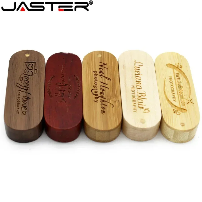 JASTER 1 adet ücretsiz özel logo döner ahşap USB Flash sürücü Memory Stick Pendrive 4GB 16GB 32GB 64GB usb creativo U disk hediye