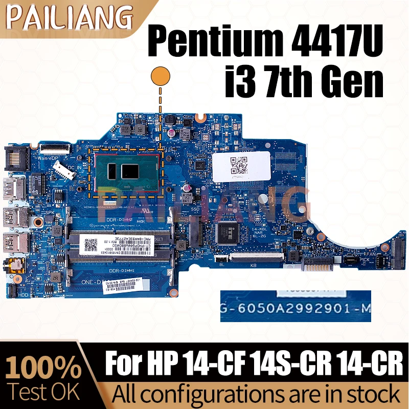 For HP 14-CF 14S-CR 14-CR Notebook Mainboard 6050A2992901 Pentium 4417U i3 7th Gen L51274-601 Laptop Motherboard Full Tested