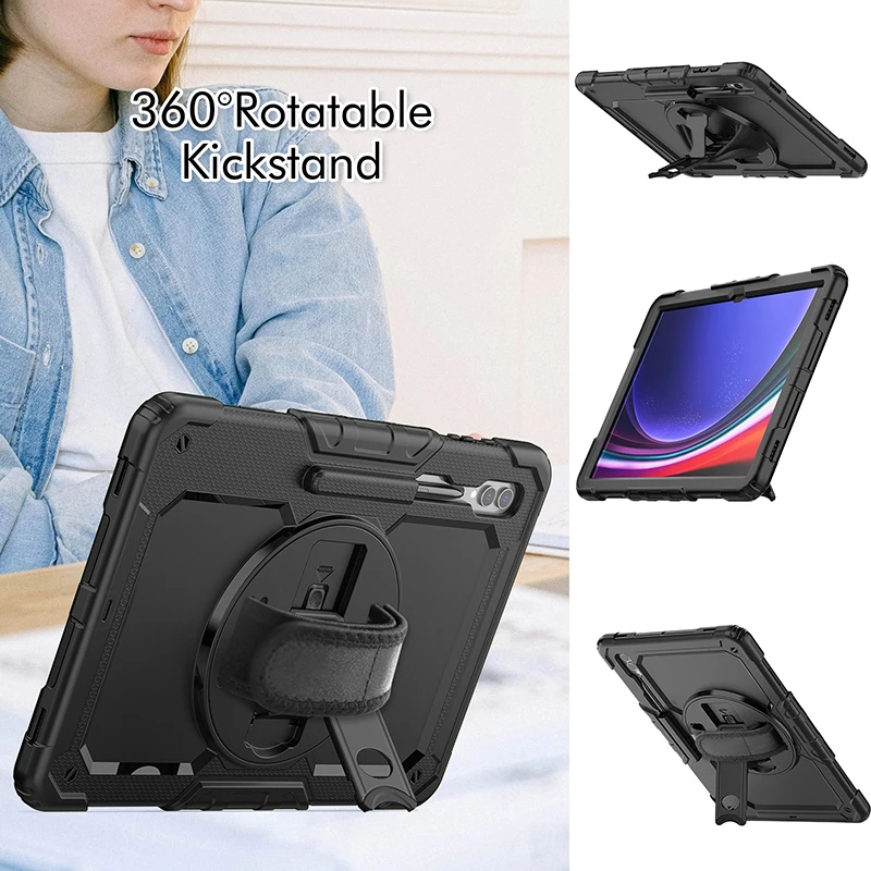 Case For Samsung Galaxy Tab S9 S8 Ultra 14.6 inch X910 X916B Tablet Case Kickstand Shoulder Strap Pencil Slot 360 Rotation Cover